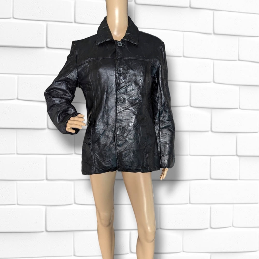 Vintage Patchwork Leather Jacket Black Boho Hippi… - image 4